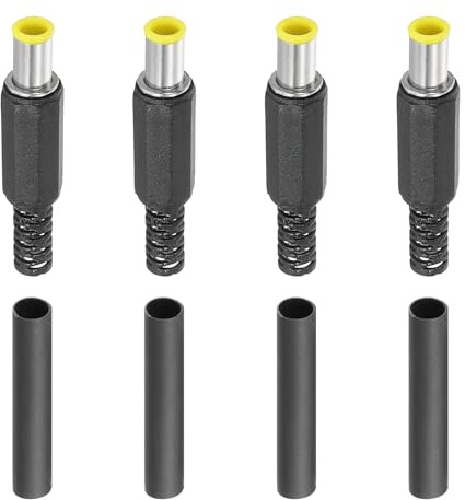 PATIKIL 6.0x4.4mm DC Male Plug Power Supply Ends, 4 Pack DIY DC Barrel Connector Replacement with Heat Shrink Tube, Yellow