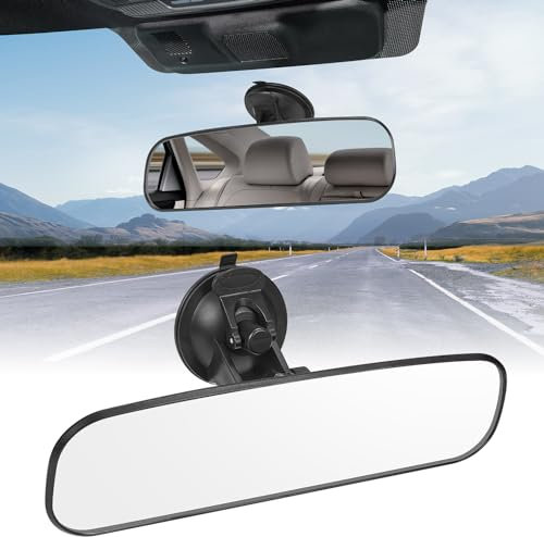 JOYTUTUS Espejo retrovisor para coche con ventosa, universal panorámico, espejo interior para coche, espejo retrovisor para examen de conducción, espejo retrovisor para coche SUV (245 x 60 mm)