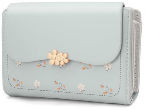 REETEE Geldbörse Klein Damen PU Leder Geldbeutel Damen Klein und im Kurzformat Portemonnaie Damen Viele Fächer, Portmonee Damen mit 10 Kartenfächer und Zipper Münzfach Brieftasche (blau)
