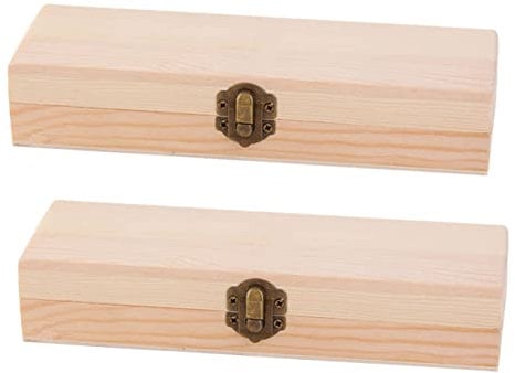EXCEART Wooden Pen Storage Boxes 2Pcs Large Capacity Unpainted Craft Pencil Cases for Home and School Organization