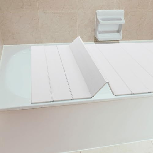 Faltbare Badewannenabdeckung wasserdichte PVC Modern Badewannenbretter 75x170cm Bathtub Tray Brett Badewanne Isolierabdeckung für Fast alle gängigen Badewannen, Hause, SPA Erfahrung, Weiß
