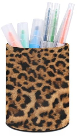 DEHOZO Pot à crayons rond pour bureau, motif léopard en fourrure d'animal - Pot à crayons en polyuréthane - Organiseur de bureau - Pour l'école, la maison, le bureau