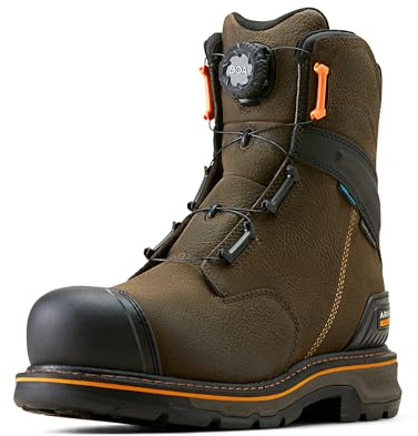 ARIAT Men's Stump Jumper 8 BOA Waterproof Composite Toe Work Boot, Iron Coffee, 12 Wide
