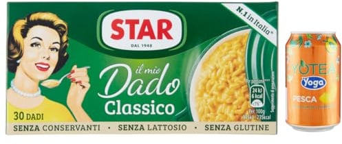 Rummo 4er-Pack Star Il Mio Dado Classico,Brühwürfel Brühe,Kartons mit 30 Würfeln + 1er-Pack Kostenlos Yoga Eistee Pfirsich 330ml Dose