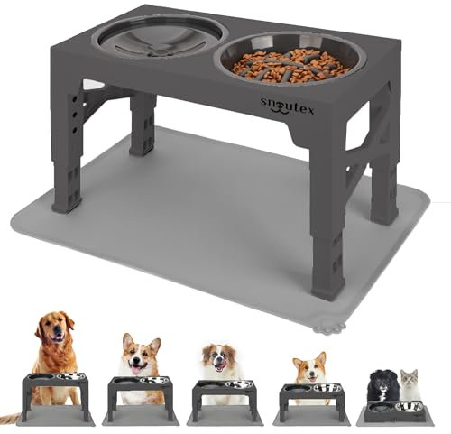 SNOUTEX Gamelle Chien Surelevee - Gamelle Anti Glouton Chien en 5 Hauteurs Réglables, Gamelle Anti Eclaboussure Chien de Toutes Tailles et Tapis Gamelle Chien et Chat. Chien Accessories.