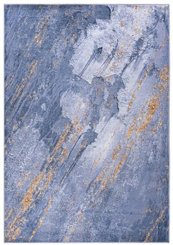 Mazovia Groß Teppich Wohnzimmer 160x230cm Anthrazit Blau Abstrakt Stilvoll | Teppich für Schlafzimmer Esszimmer Büro Rutschfest Wetterfest Pflegeleicht Fußbodenheizungsgeeignet Reinigungsmittelbeständig