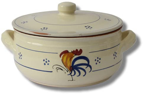 Colì, Tegame in terracotta con Coperchio, Tegame Artigianale, Disegno Gallo, Diametro 27 cm
