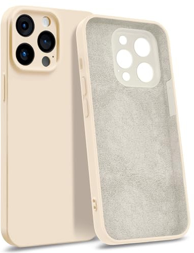 MyGadget Custodia per iPhone 14 Pro Max [Quadrupla Protezione] - Case in Silicone Rigido con Fodera in Microfibra - Cover Beige