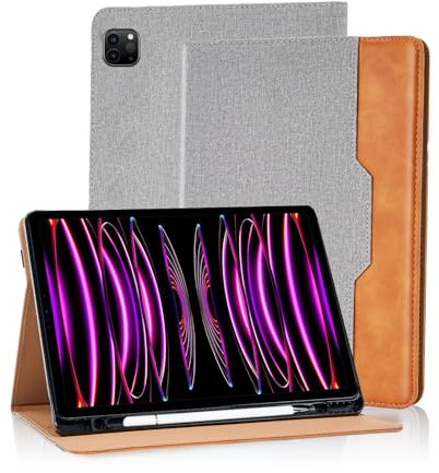 Vkooer Hülle für iPad Pro 11 2022/2021/2020/2018 mit Stifthalter Premium PU Leder Leichte Geschäftshülle mit Ständer Schutzhülle iPad Air 6 Tasche Case mit Auto Schlaf/Aufwach Kartentasche - Grau