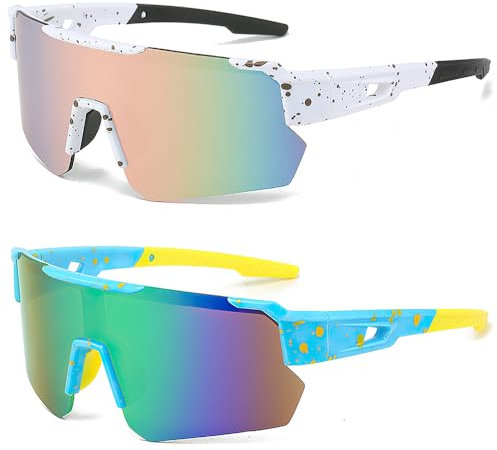 YANGUN Sonnenbrille Fahrradbrille, 2 Stück Fahrrad Sonnenbrille, Fahrradbrille Herren Damen, Schnelle Brille Rave, FahrradbrillePolarisiert UV400 Sport Sonnenbrille für Outdoorsport Radfahren Fahren