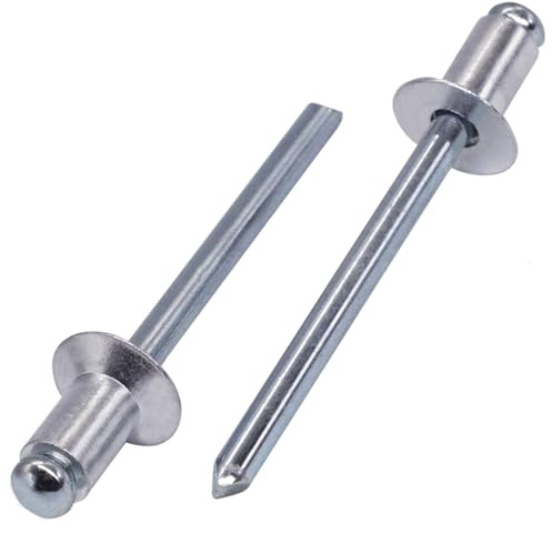 SKIR'CO (100 Stück) Aluminium Blindnieten 5,0 x 8 mm, Stahldorn, Popnieten, Kuppelkopf, DIN 7337 Nieten