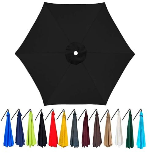 JLisefut Sonnenschirm Terrassenschirm Ampelschirm Ersatz Baldachin Abdeckung 200cm 230cm 270cm 300cm Marktschirm Ersatz-Überdachung (nur Ersatz Top Baldachin)(Schwarz,2m/6.5FT-6Ribs)