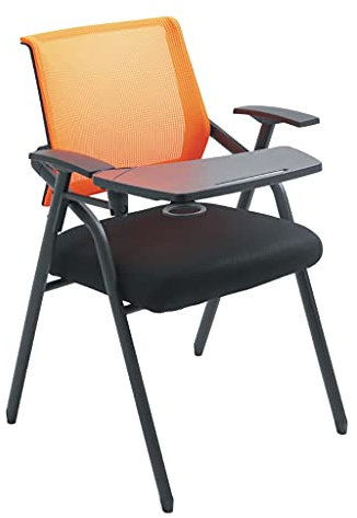 Gepolsterter Tablet-Arm-Nesting-Stuhl mit Tablet-Arm-Schreibtafel, Mesh-Gästeempfangs-Stapelstühle, Klappstuhl, Mesh-Rücken-Tablet-Arm-Nesting-Stuhl, Empfangs-Stapelstühle (Farbe: Orange)
