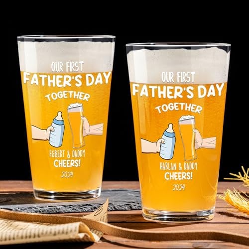 KEMEILA Personalisierte 16oz Pint Bierglas, benutzerdefinierte Prost Bierglas für Papa, personalisierte Idee für ihn Bierliebhaber Vatertag Geschenke Geburtstag Geschenk