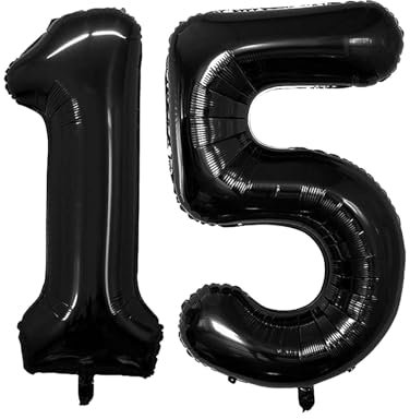 Geburtstag zahlen Luftballon 15 jahre-Schwarz XXL Jumbo Folienballon 40 Zoll – 101 cm Luftballons 15 Geburtstag Junge Mädchen Babyparty Geburtstagsdeko Jubiläumsparty Dekoration