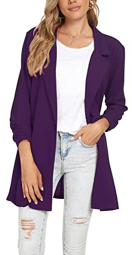 LADI TREND Veste pour femme, Blazer long à manches longues décontracté, Manteau surdimensionné à un bouton, Costume formel, P-violet, XXL