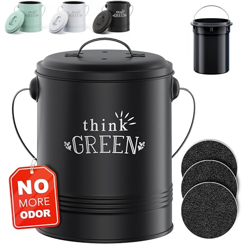 Barnyard Designs Komposteimer für Küchentheke, 45 l, Arbeitsplatten-Komposter mit extra geruchsabsorbierenden Filtern und Inneneimer für einfache Reinigung, mit Deckel, Schwarz