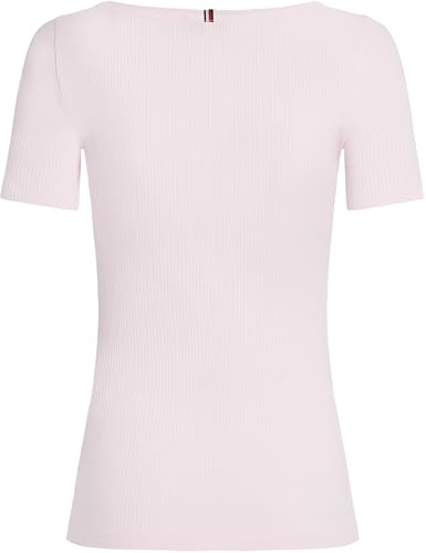 Tommy Hilfiger Donna T-Shirt Maniche Corte 5X2 Rib Slim Fit, Rosa (Light Pink), XXL