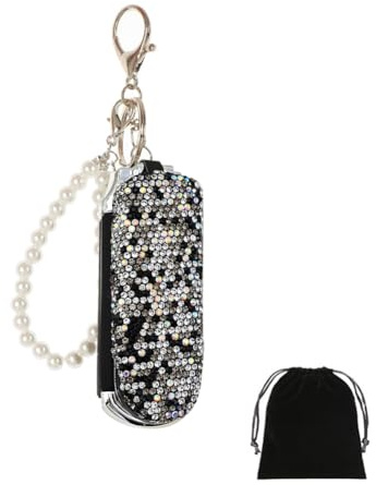 Bling Faltbare Haarbürste Schlüsselanhänger Strass Tasche Haarbürste Schlüsselanhänger Mini Paddel Haar Massage Kamm mit Spiegel für Frauen Mädchen Schwarz