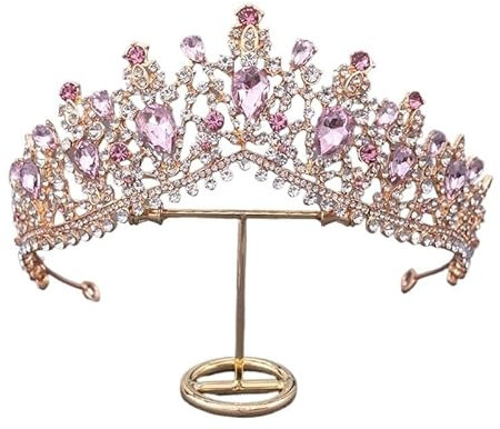 Diadème de mariage de luxe pour femme - Rose forêt rose bleu opale cristal - Diadème de mariage - Accessoires de costume de mariage, 15*6.5cm, Cristal