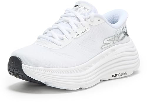 Skechers MAX Cushioning Endeavour Hallandale - Zapatos sin Cordones para Mujer, Textil Blanco y Ribete Negro, 39 EU