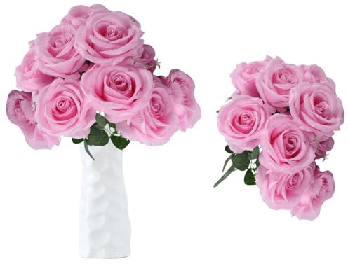 astylishome Unechte Blumen Künstliche Rosa Rosen Realistische Langstielige Kunstblumen Kunstrose für Hochzeitsdeko Brautsträuß Heiratsantrag Geburtstag Büro Decor 1211