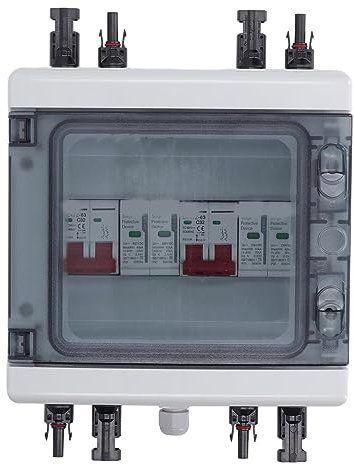 Disjoncteur PV DC500V 32A IP65, Interrupteur D'isolation de Protection contre la Foudre 2 Entrées 2 Sorties avec Boîtier de Commutation de Déconnexion Solaire pour Système