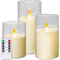 Kiexung LED-Kerzen, LED-Kerzen mit Fernbedienung und Timer, neue echte analoge 3D-Docht batteriebetriebene Acryl-Säulenkerze für romantisches Ambiente und Wohnkultur, 3er-Set (elfenbein)