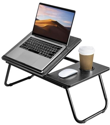 Holdfiturn Foldable Laptop Desk, Laptop Table with Cup Holder, Height Adjustable Computer Bed Tray Table, Reading Holder Notebook Stand for Eating Reading Working