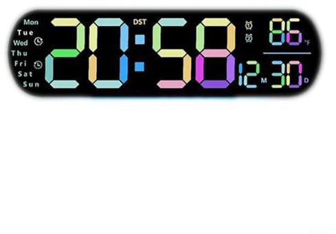 Oniissy Digitale Wanduhr mit großem Bildschirm, 35 cm, LED-Display, multifunktional, Temperatur, Datum, Wecker, Timer, Fernbedienung, einstellbare Helligkeit, Atmosphäre, Licht, Heimdekoration (E)