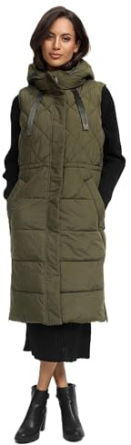 MARIKOO Damen Winterweste (XS-3XL) - Steppweste, lang, teils mit Magnetverschluss, verstellbare Kapuze, Warme Weste Frauen - N018