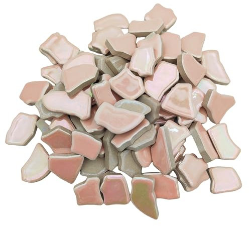 500 g unregelmäßige Keramik-Mosaikfliesen, 2–4 cm, Mosaik-Steine für DIY-Mosaikherstellung, Handwerk, Hobby, Kunst, Heimdekoration, Wanddekoration (schillerndes Rosa)