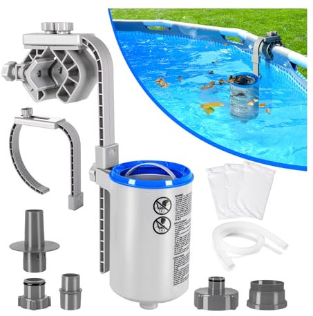 Sinbyuer Skimmer de piscina sobre el suelo con 3 calcetines de skimmer adicionales, altura ajustable en pared, skimmer de piscina flotante de estructura mejorada para piscina sobre el suelo, elimina