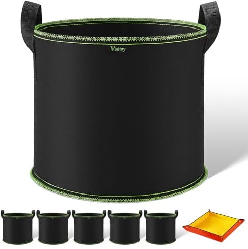 Vinitoy 5X 27L Stofftopf mit Umtopfmatte, AtmungsaktivBeutel Pflanzsäcke mit Griffe, Pflanzsack Grow Bag mit 100cm x 100cm Pflanzmatte für Kartoffeln, Tomaten und Gemüse
