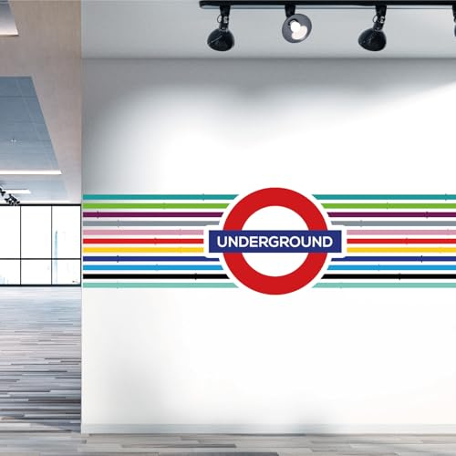 Wall Designer Wandtattoo, Motiv: London U-Bahn-Linien, Personalisierbar, XXL (2000 x 610 mm), Mehrfarbig, Vinyl, Indoor, Stadt, Illustrativ, Farbig, Typografisch, Rechteckig, Geblümt