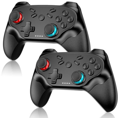 Lot de 2 manettes sans fil pour Nintendo Switch, compatibles avec Switch/Lite/OLED/PS/Steam, pour manettes Switch avec réveil, double vibration, fonction capture d'écran, Bluetooth, fonction Turbo