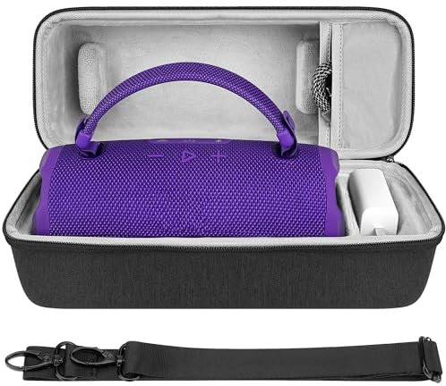 Geekria Shield Speaker Case Compatible with JBL Charge 6, Replacement Hard Shell Portable Protective Carrying Bag With Cable Storage, Keychain Hook, Travel Shoulder Strap (Dark Grey)