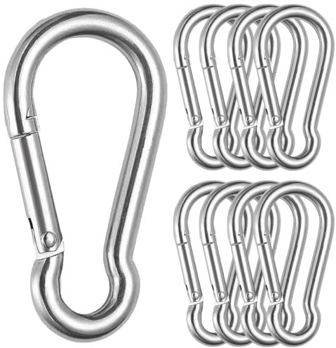 8 Stück M8 Karabinerhaken Edelstahl, 8x80mm Große Federbelasteter Karabinerhaken, Belastbar bis 300kg, Karabiner Groß für Wandern, Camping, Schaukel, Markisen, Feuerwehr-Karabiner für Außen Innen