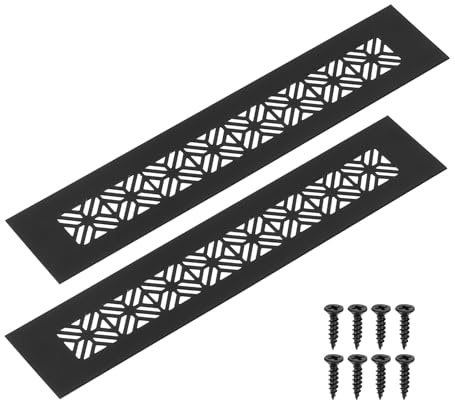 sourcing map 2Pcs Aluminum Alloy Air Vents, 250 x 50mm / 9.8 x 2 Rectangle Louvered Ventilation Grille Cover with Mounting Screws for Door Cabinet Wardrobe, Matt Black