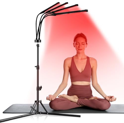 Trayvespace Infrarotlampe, 660nm & 850nm Rotlichtlampe mit Ständer, Timer, Helligkeit einstellbar, 360° Rotierendes Rotlichtlampe Gesicht für den Ganzen Körper