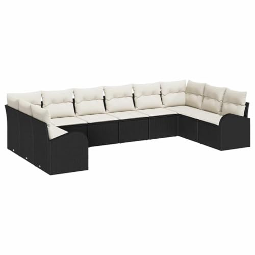 vidaXL Sofa Set mit Kissen 10 pcs Schwarz Polyrattan, Garten und Terrasse, modulare Gartenmöbel, leichtes Rattan, UV-beständige Materialien für Veranda-Sitzgelegenheiten