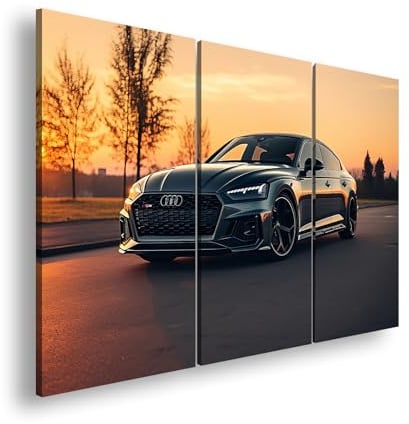 Farbenhorizont Leinwandbild Eleganz auf Rädern – ein Audi im goldenen Abendlicht. Format: 120x80cm (3Teilig) XXL Wandbild auf Keilrahmen/Kunstdruck/Bild Wohnzimmer Dekoration
