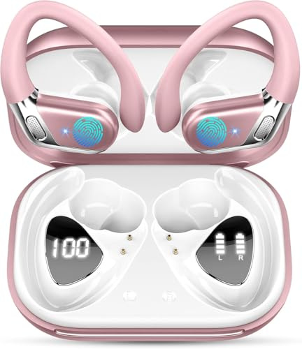 chalvh Bluetooth Kopfhörer Sport Kopfhörer Bluetooth 5.4 HiFi Stereo, 50H Wireless Kopfhörer CVC 8.0 Geräuschunterdrückung Roségold