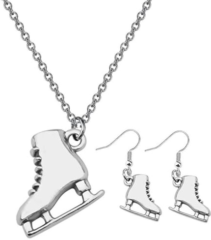 VALICLUD 3 Stück Eislauf Schmuckset Silber Ohrringe und Halskette in Schlittschuh Form Kreativer Sportschmuck für Mädchen und Frauen Modisches Accessoire für Eislaufen und Alltag