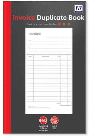 Lot de 1 carnet de reçus en double pour petite entreprise – Bloc-notes pour les travailleurs indépendants – Papier carbone – 80 pages numérotées – Feuilles détachables microperforées
