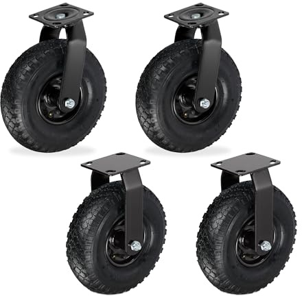 Relaxdays 2X Bockrolle + 2X Lenkrolle Set, luftbereiftes Schwerlastrad 3.00-4, Transportrollen Platte 120 kg, schwarz