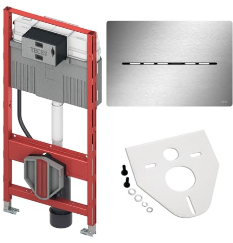 BADfabrik24 TECEprofil WC-Modul 1120 mm mit Uni-Spülkasten, TECEnow Betätigungsplatte, Montageset Wand-WC/Bidet, Komplettset (Edelstahl gebürstet (mit Anti-Fingerprint) mit berührungsloser Auslösung)