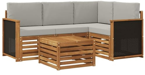 vidaXL Outdoor-Sofagarnitur 5 pcs Natürlich und Hellgrau, Moderner Garten-Sofaset, Coole Terrassenmöbel, zeitgemäße Lounge, modulares Design, Akazien-Elemente