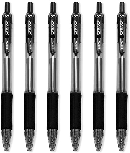 Zebra Sarasa - 0.7mm Retractable Gel Ink Rollerball Pen - Set of 6 - Black Ink