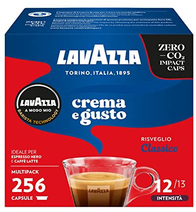 Lavazza, A Modo Mio Crema e Gusto Classico, 256 Kaffeekapseln, für einen Espresso mit Noten von Schokolade und getrockneten Früchten, Arabica und Robusta, Intensität 12/13, mittlere Röstung, 16